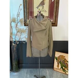 Blank Noir Taupe Asymmetrical Moto Jacket Small Wrap Zip Cotton Blend
